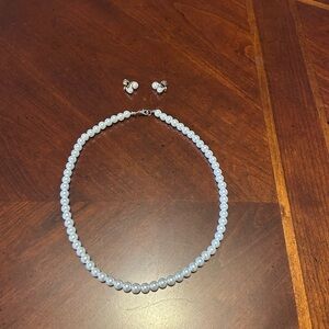 Elegant Faux White Pearl Necklace and Earring Set